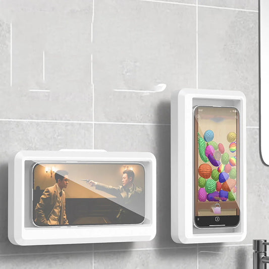 Bathroom Waterproof Phone Holder Home Wall Phone Case Stand Box Self-Adhesive Touch Screen Phone Bracket Shower Sealing Storage